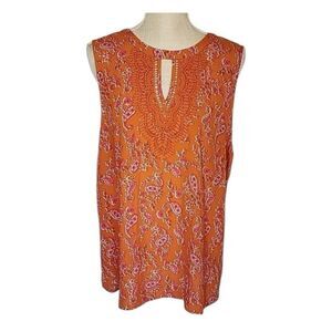 Daniel Rainn Paisley Key Hole Crochet Tank Top NWT Size Small Petite SP